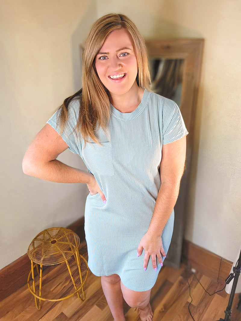 ribbed knit t shirt dress Beige Ribbed Knit Basic Short Sleeve T-Shirt Dress