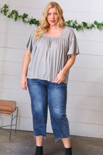 Grey Tie Back Crochet Square Neck Top