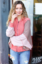 Boldy You Camel Dolman Sleeve Colorblock Knit Bomber Jacket