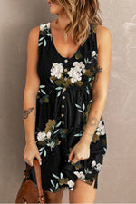 Sloane Printed Sleeveless Buttoned Magic Dress with Pockets