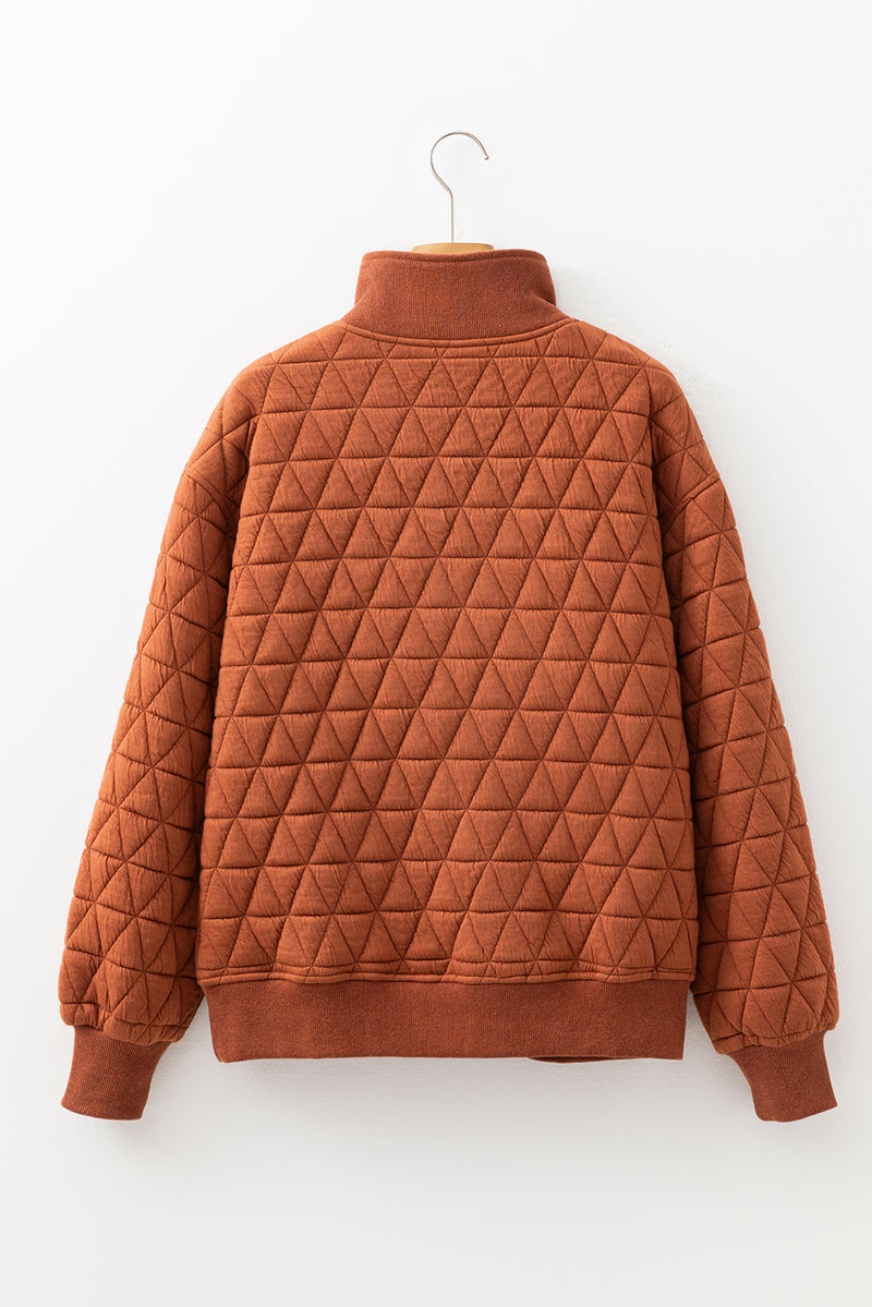 Rust Quilted Half Zip Pullover Sweatshirt