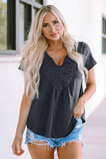 Crochet Dreams V-Neck Short Sleeve Blouse