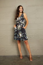Sloane Printed Sleeveless Buttoned Magic Dress with Pockets