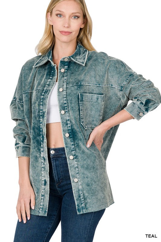 OVERSIZED PREMIUM VINTAGE WASHED CORDUROY SHACKET
