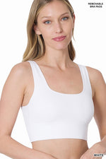 Ribbed Square Neck Cropped Tank Top with Bra Pads
