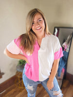 Color Block Textured Johnny Collar Blouse