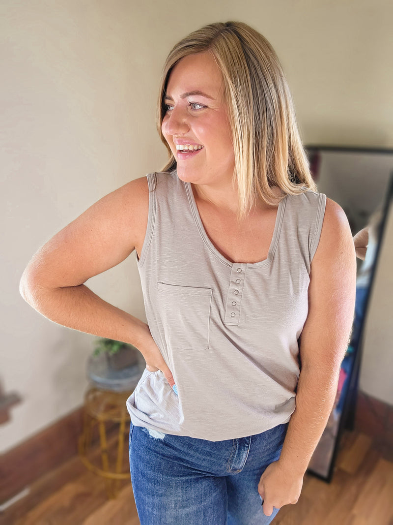 Natural Quarter Snap Henley Tank