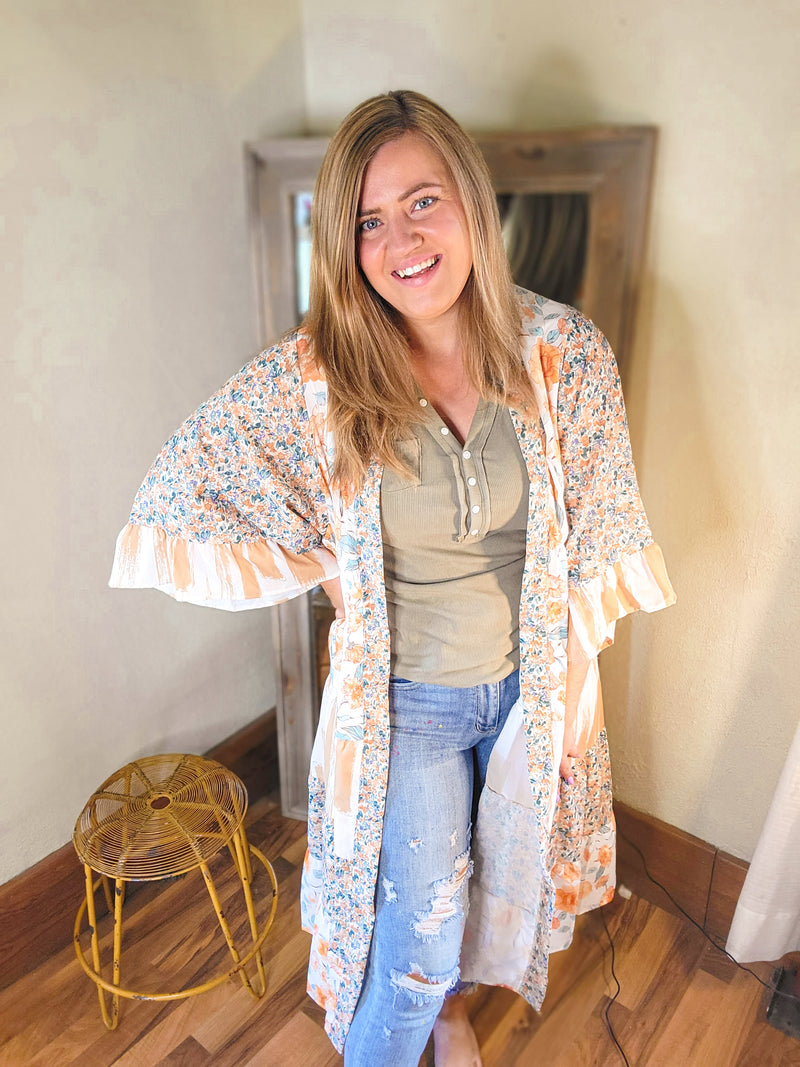 Multicolor Wide Sleeve Mixed Floral Duster