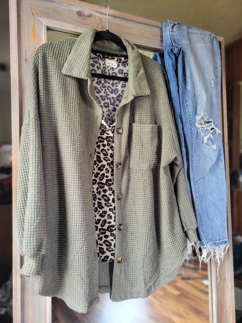 Kaycee Olive Button Down Shacket Cardigan