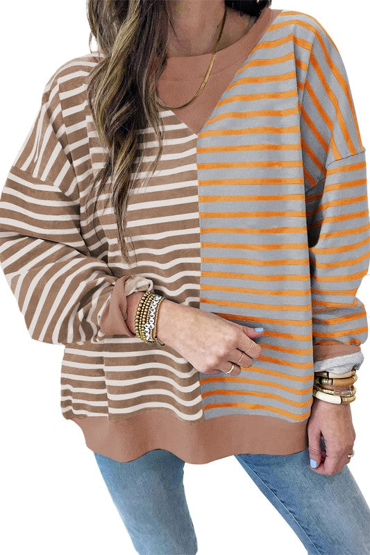 Colorblock Drop Shoulder Oversized Pullover