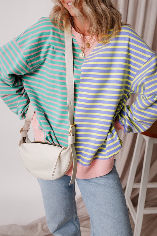 Colorblock Drop Shoulder Oversized Pullover