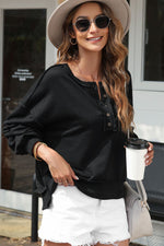 Exposed Seam Half Button Oversized Pullover