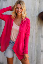 Coastal Breeze Coral Long Sleeve Open Cardigan Hoodie