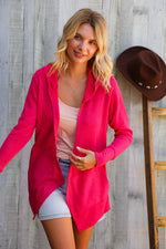 Coastal Breeze Coral Long Sleeve Open Cardigan Hoodie