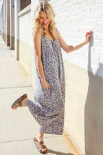 Spread Joy Gray & Blue Leopard Print Front Tie Oversize Jumper
