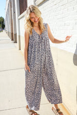 Spread Joy Gray & Blue Leopard Print Front Tie Oversize Jumper