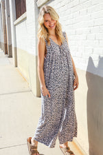 Spread Joy Gray & Blue Leopard Print Front Tie Oversize Jumper