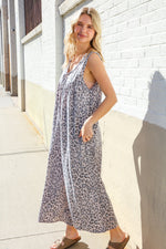 Spread Joy Gray & Blue Leopard Print Front Tie Oversize Jumper