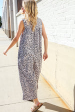 Spread Joy Gray & Blue Leopard Print Front Tie Oversize Jumper