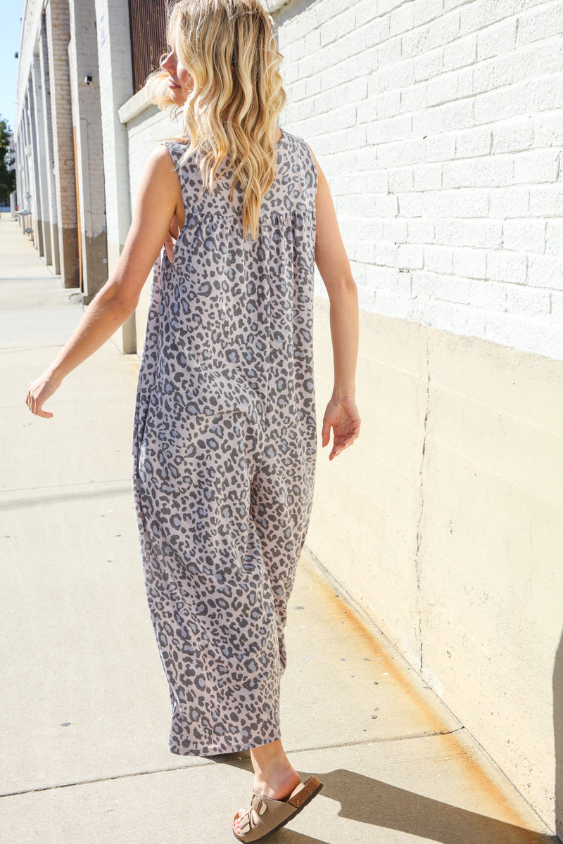 Spread Joy Gray & Blue Leopard Print Front Tie Oversize Jumper