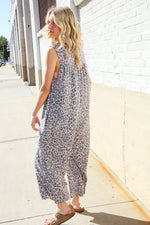Spread Joy Gray & Blue Leopard Print Front Tie Oversize Jumper