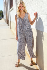 Spread Joy Gray & Blue Leopard Print Front Tie Oversize Jumper