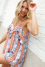 Sunny Days Coral Ruffle V Neck Floral Print Sleeveless Top