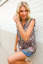 Dazzle In Black Leopard Print Frill Notch Neck Top
