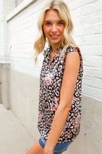 Dazzle In Black Leopard Print Frill Notch Neck Top