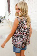 Dazzle In Black Leopard Print Frill Notch Neck Top