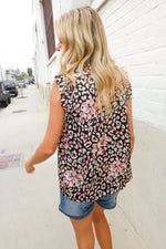Dazzle In Black Leopard Print Frill Notch Neck Top