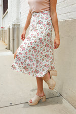Put Together Ivory Front Slit Floral Print Lined Midi Skirt