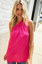 Diva Dreams Fuchsia Leopard Print One Shoulder Satin Top