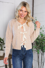 Fall Flirtations Bow Cable Knit Cardigan