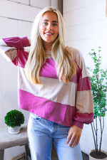 At the Block Party Magenta Loose Fit Pullover
