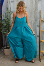Own The Look Azure Blue Loose Fit Front Bib Sleeveless Jumpsuit