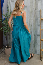 Own The Look Azure Blue Loose Fit Front Bib Sleeveless Jumpsuit