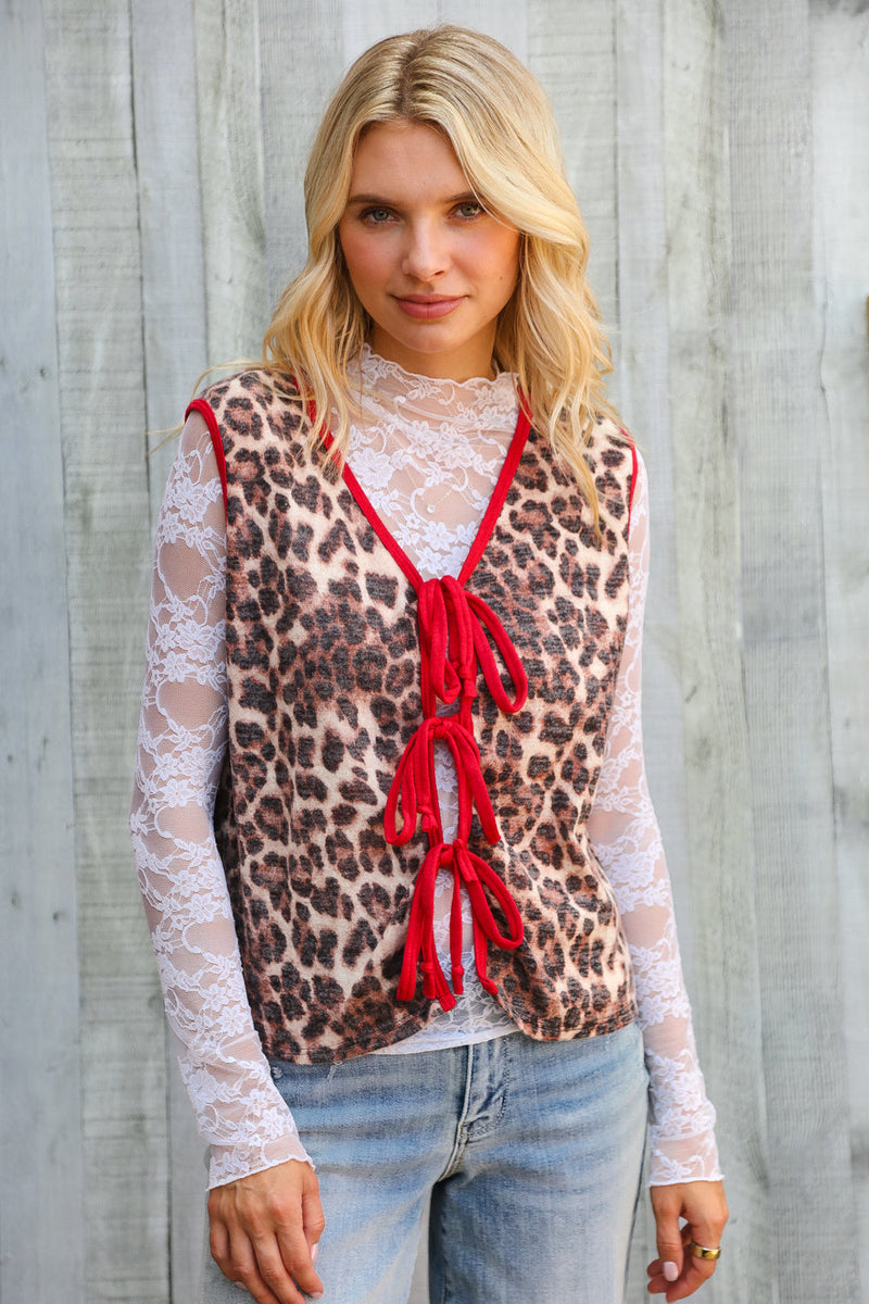 Fierce and Flirty Leopard Vest with Front Bow Details