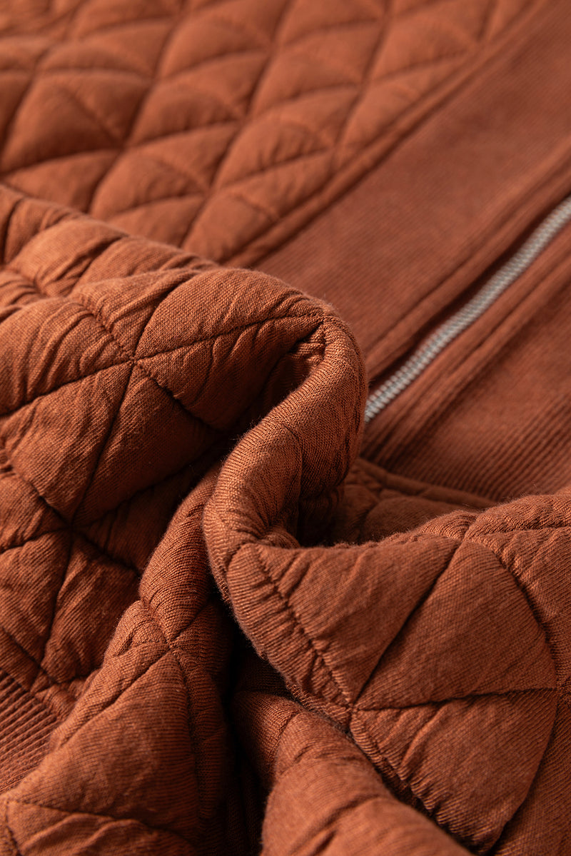 Rust Quilted Half Zip Pullover Sweatshirt