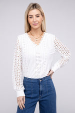 V Neck Lace Trim Top