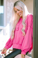 Exposed Seam Half Button Oversized Pullover