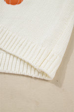 White Pumpkin Print Open Front Drop Shoulder Knit Cardigan