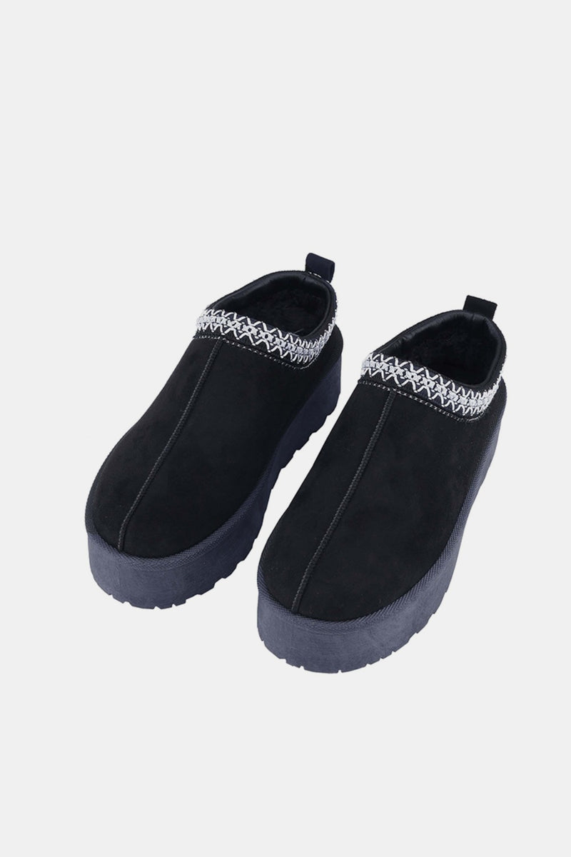 Trinity Platform Embroidered Slipper Clogs- Black