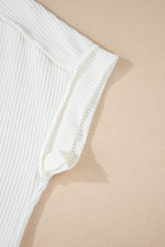 Crinkle Rib Knit Exposed Seam Round Neck Top