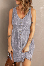 Sloane Printed Sleeveless Buttoned Magic Dress with Pockets