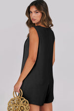 Black Tie V Neck Pleated Sleeveless Loose Romper