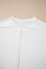 Crinkle Rib Knit Exposed Seam Round Neck Top