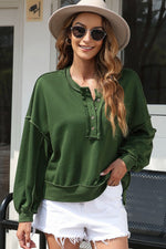 Exposed Seam Half Button Oversized Pullover