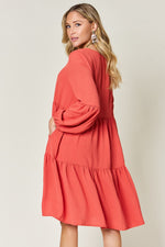 Double Trouble V-Neck Balloon Sleeve Tiered Dress