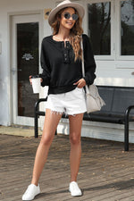 Exposed Seam Half Button Oversized Pullover